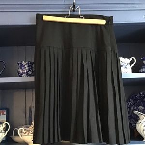 J Crew black wool pleated knee-length skirt